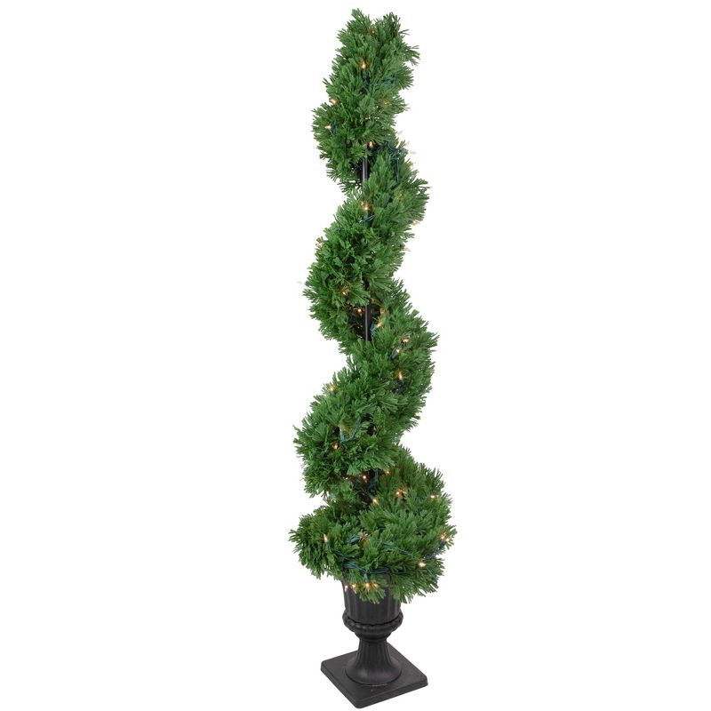Northlight Real Touch™ Artificial Pre-Lit Cedar Spiral Topiary Tree, Clear Lights - 4.5", 1 of 8