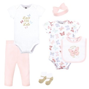 Hudson Baby Infant Girl Cotton Layette Set, Gold Pastel Butterfly - 1 of 4