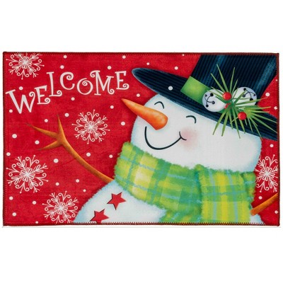 Olivia's Home Welcoming Snowman mat – 22" x 32" Indoor Only – Festive Winter Entryway Decor with Cheerful Snowman Scene