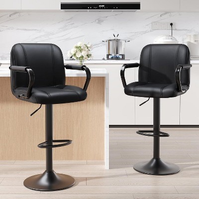 Ora Maison Set of 2 Adjustable Blue Counter Height Bar Stools, 360° Swivel PU Leather Chairs with Backs for Kitchen Island or Home Bar