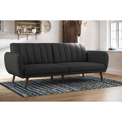 Brittany Linen Futon Dark Gray - Novogratz: Sleeper Sofa Bed, Mid ...