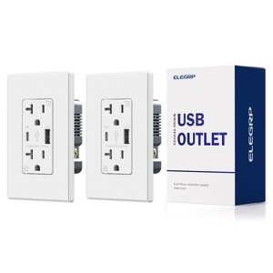 ELEGRP USB Outlet Receptacle, 20 Amp Outlet with USB C and USB A Port,21W Duplex Tamper Resistant Wall Outlet, Wall Plate Included, UL Listed, White - 1 of 1