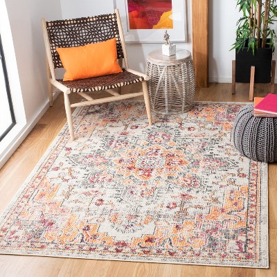 Beige and Orange Synthetic Hand-Knotted Round Rug
