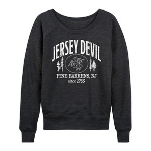 Women's - Instant Message - Jersey Devil Lightweight French Terry Wide Neck Long Sleeve Graphic Shirt - 1 of 4