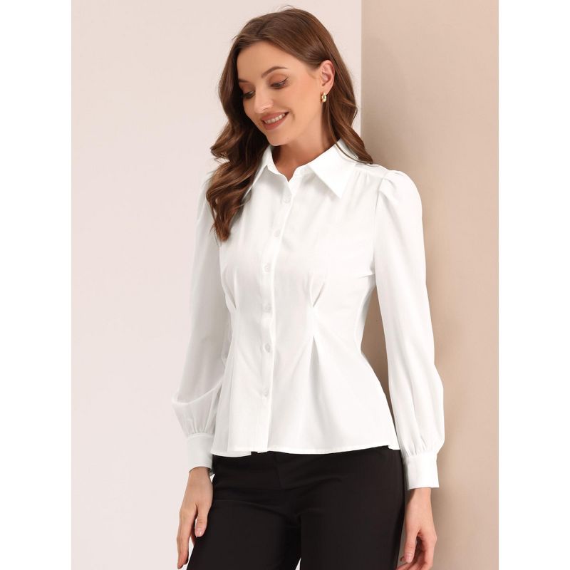 Allegra K Women's Long Sleeve Button-Up Ruffle Office Work Blouse, 4 of 6