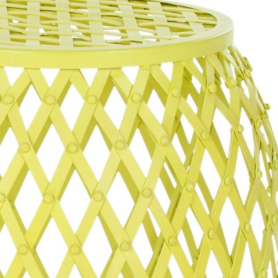 Evan Matte Yellow Iron Strips Accent Stool
