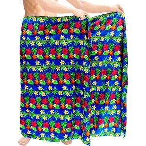 LA LEELA Men's Beach Summer Long Cover Up Vacation Lava Lava Sarong Hawaiian Beachwear Sarongs Samoan Swimwear For Men One Size Blue, Floral - 1 of 4