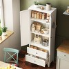 GlasFlength Kitchen Storage Farmhouse Kitchen Pantry Cabinet Freestanding Cupboard Accent Storage Cabinet for Kitchen, White, 27.6"*13.8"*72" - 3 of 4