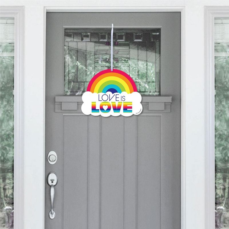 Big Dot of Happiness Love is Love - Pride - Hanging Porch Rainbow Party Outdoor Decorations - Front Door Decor - 1 Piece Sign, 2 of 9