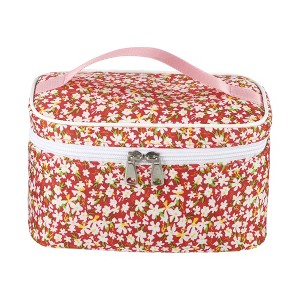 Unique Bargains Portable Peony Travel Cosmetic Bag Red 1 Pc - 1 of 3