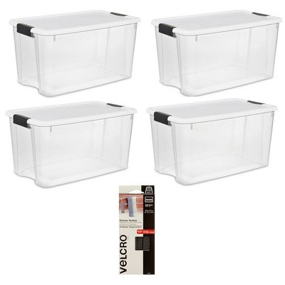 Sterilite 70 Quart Box w/Lid (4 Pack) Bundled with VELCRO® Brand Extreme Outdoor