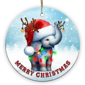 Lomsoe Christmas Ornament - Elephant Merry Christmas Ceramic Ornament, Xmas Tree Decoration, Hanging Ornament, for Family, Friends, Elephant Lovers - 1 of 1