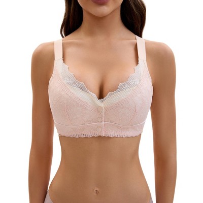 INSPIRE CHIC Front Closure for Women's Lace Full Coverage V Neck Wirefree Adjustable Straps Soft Bras
