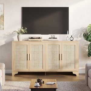 Jojoka Boho TV Stand with Natural Rattan, Fits TVs Up to 70 Inches, Sturdy Storage Console with Shelves & Cabinets - 1 of 4