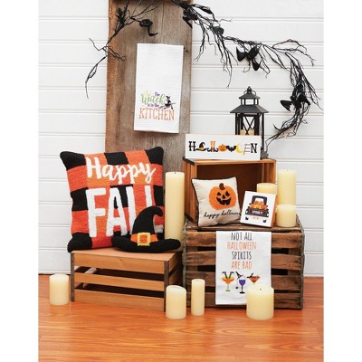 12" x 4" Halloween Block Shelf Sitter in White and Orange MDF