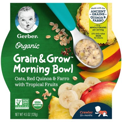 Gerber Organic Grain & Grow Morning Bowl Oats Quinoa Farro Tropical Fruits Baby Meals - 4.5oz