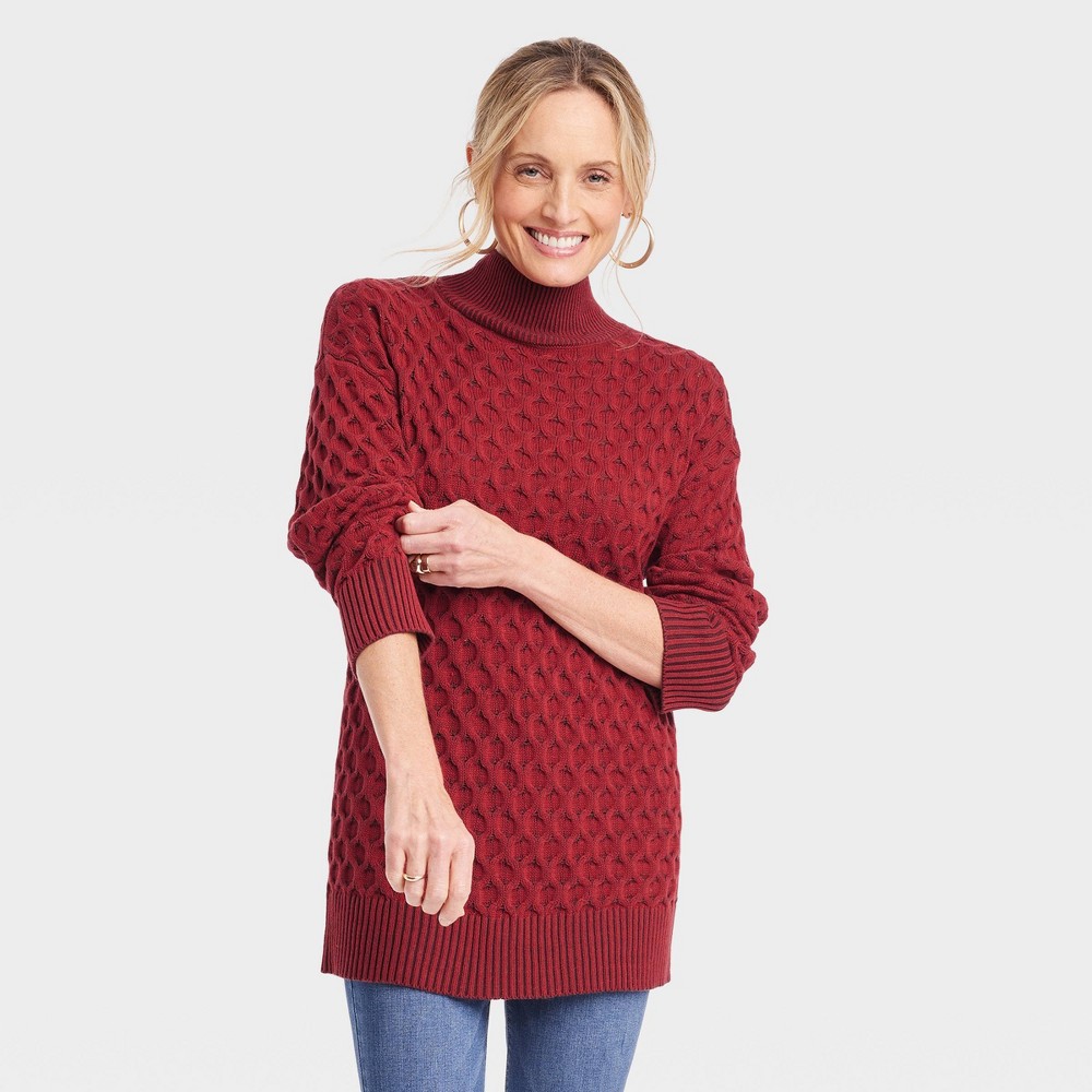 Women's Mock Turtleneck Sweater - Knox Rose Red M