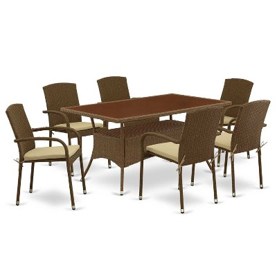 HomeStock 7-Piece Natural Oak Finish Solid Wood Top Dining Table with 6 ...