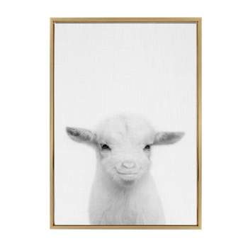 23" x 33" Sylvie Baby Goat Framed Canvas by Simon Te Tai Gold - Kate & Laurel All Things Decor