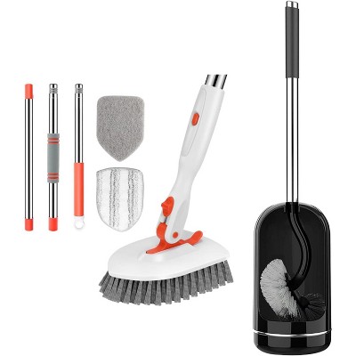 SetSail Floor Scrub Brush, 3-in-1 Tile Tub Floor Scrubber & Toilet Brush and Holder Set