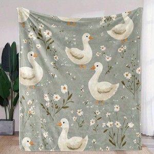 Lomsoe Flannel Blanket - Soft Cozy Vintage Style with Cute Duck & Floral Print, All-Season Throw Christmas Gift. - 1 of 4