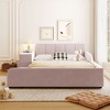 Full/Queen Size Velvet Upholstered Grounded Bed Frame, Mother & Child Platform Bed with Bedside Desk and Little Round Stool - ModernLuxe - 2 of 4