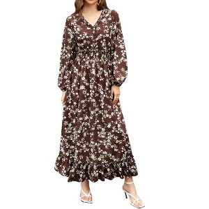 Fall Casual Dresses for Women Empire Waist V Neck Long Sleeve Maxi Ruffle Dress  Wedding Guest Dress - 1 of 4