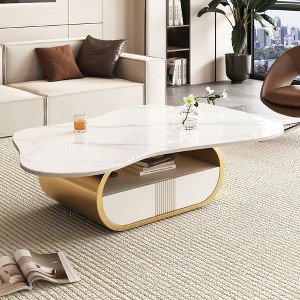 41.7" Sintered Stone Butterfly Coffee Table with Storage Shelf & Drawer and Stainless Steel Base for Living Room - 1 of 4