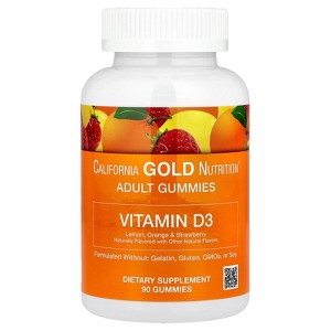 California Gold Nutrition Vitamin D3 Gummies, Lemon, Orange, & Strawberry, 90 Gummies (25 mcg (1,000 IU per Gummy)) - 1 of 3