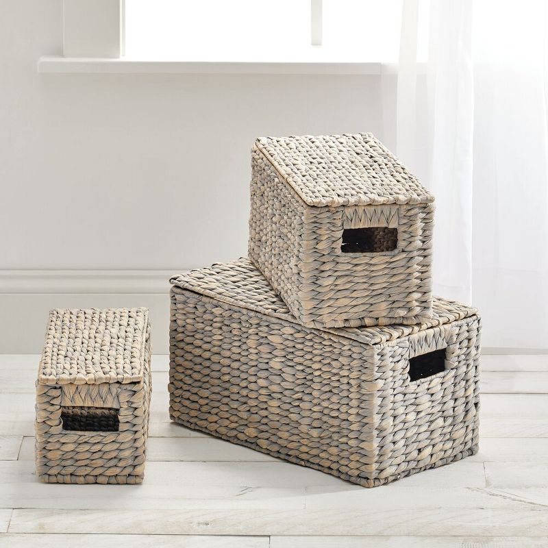 mDesign Woven Water Hyacinth Storage Basket, Lid/Handles, Set of 3, 3 of 11