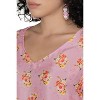LA LEELA Women's Holiday Floral Print Peasant Blouse With V Neck And Short Puff Sleeves - 3 of 4
