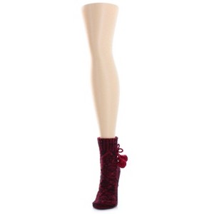 Memoi Textu Pom Ankle Length Thick Knit Lounge Socks Cabernet One Size - 1 of 2