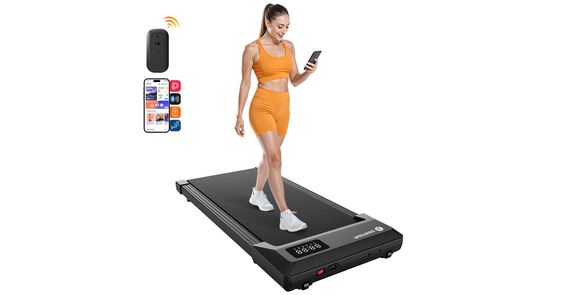 DeerRun 35.43 In Long Run Area Walking Pad, 2 in 1 Under Desk Treadmill, Walking Pad Treadmill Under Desk