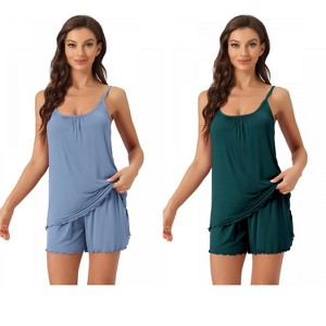 INSPIRE CHIC Women's 2 Pcs Loungewear Solid Shade Ruffled Cami Tops with Shorts Sleepwear - 1 of 4