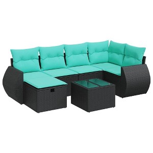 vidaXL 7 Piece Patio Sofa Set with Cushions Black Poly Rattan - 1 of 4