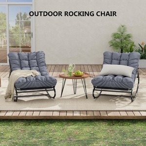 Patio Rocking Chair, Adjustable Metal Frame Lounge Chair with Cushion for Porch or Backyard - 1 of 4
