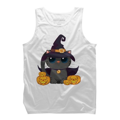 Men's Design By Humans Black Cat With Jack O Lantern Halloween Shirt By thebeardstudio Tank Top