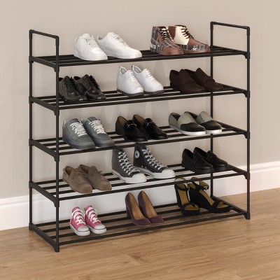 Black 5-Tier Stackable Metal and Plastic Shoe Rack