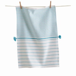 tagltd Beach Stripe Dishtowel Aqua Blue Cotton 26" X 18" Cleaning Kitchen Towel Machine Washable - 1 of 2