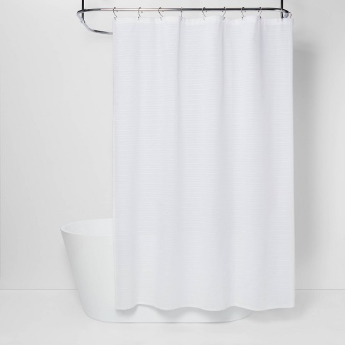Woven Stripe Shower Curtain White, 79 Inch Shower Curtain Rod