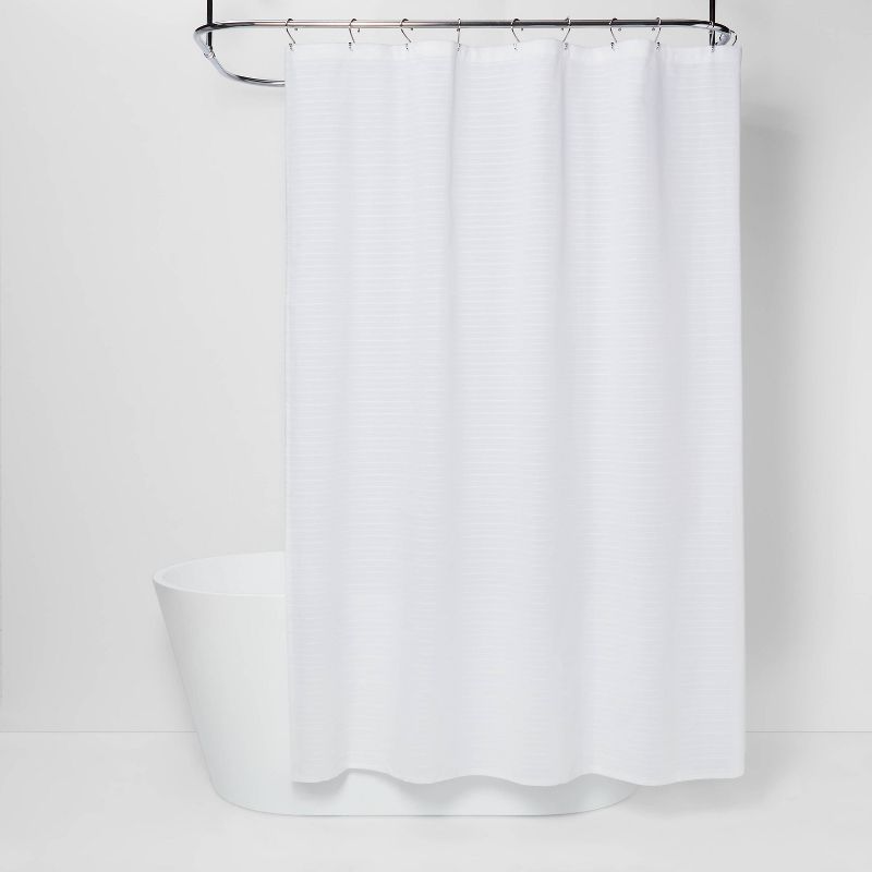 Woven Stripe Shower Curtain White - Threshold&#8482;, 1 of 8