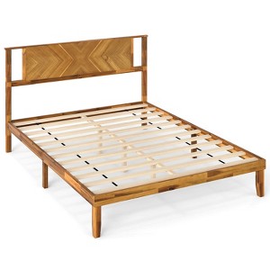 Costway Twin/Full/Queen Size Bed Frame with Headboard Under-Bed Space No Box Spring Needed - 1 of 4