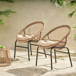 Infurnic Patio Accent Chairs with Upholstered, Ergonomic Modern Design, Suitable for Lawn, Garden and Porch, Beige, 23.75" * 25.75" * 32.75" - 1 of 4
