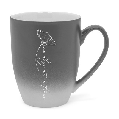 Elanze Designs One Day At A Time Two Toned Ombre Matte Gray and White 12 ounce Ceramic Stoneware Coffee Cup Mug