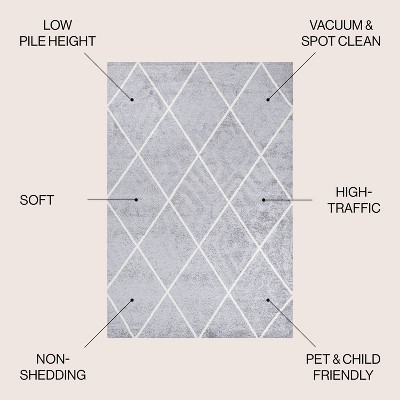 Gray and White Diamond Trellis Synthetic Runner Rug