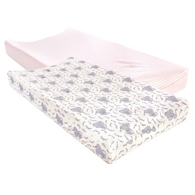 Touched by Nature Baby Girl Organic Cotton Changing Pad Cover, Girl Elephant, One Size