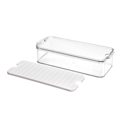 iDESIGN Crisp Plastic Stackable Refrigerator Produce Bin Clear: Kitchen Storage Organizer, 16" x 6" x 4", Spot Clean