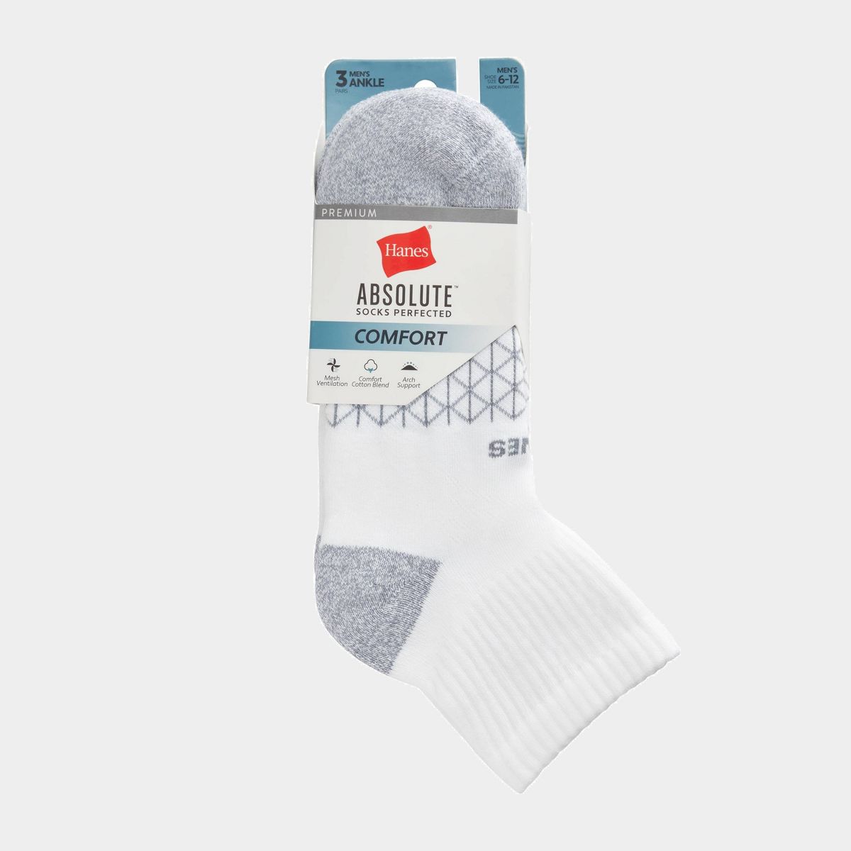 Hanes Men's 3pk Absolute Active Cushioned Ankle Socks - 6-12 - thumbnail 2