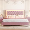 TIRAMISUBEST Full/Queen Size Upholstered Bed Frame with LED Lights, Modern Velvet Platform Bed with Tufted Headboard - 3 of 4