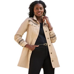 Jessica London Women's Plus Size Long Denim Jacket - 1 of 4